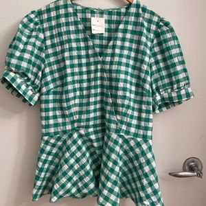 Green Gingham Peplum Summer Top